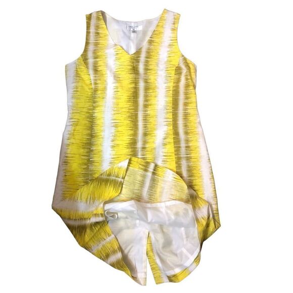 Larry Levine yellow white and beige print sheath dress fully lined - Picture 4 of 14